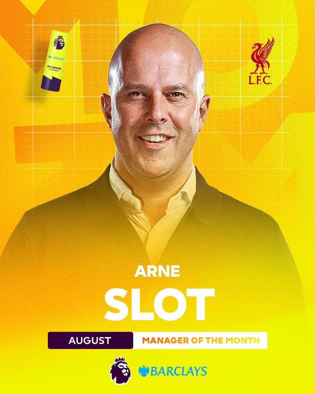 在线牛牛-利物浦前三轮全胜领跑,斯洛特当选英超8月最佳主教练